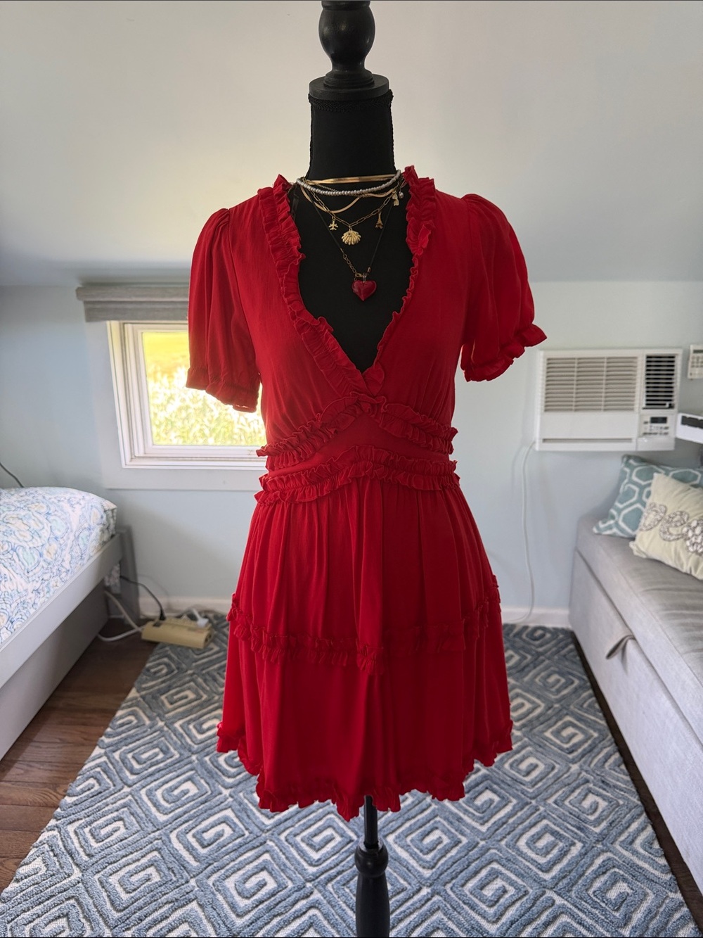 Trixxi Red Ruffled V-Neck Mini Dress